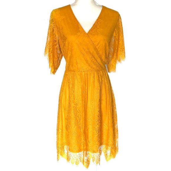 FRANCESCA'S Yellow Lace Knee Length Dress XL - Picture 1 of 8